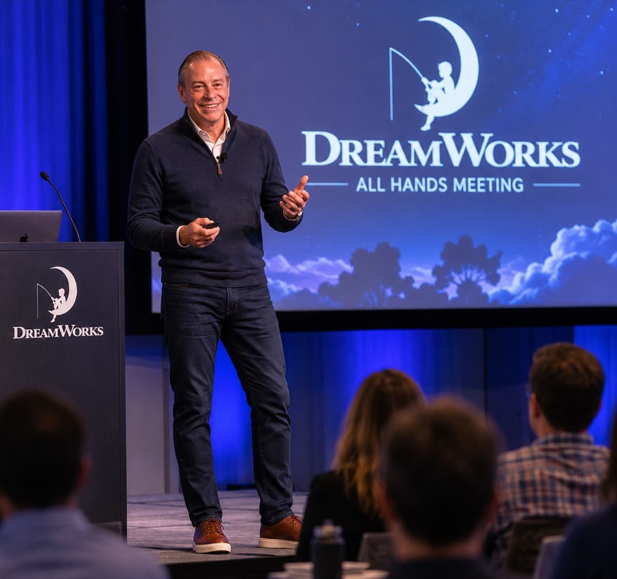 Ed Lynch presenting at the DreamWorks Animation All-Hands meeting